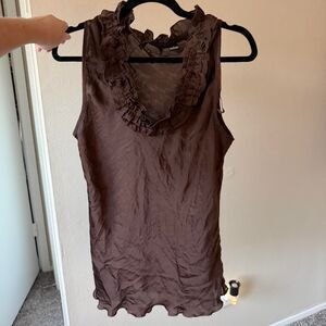 New directions Brown Oversized Drapey Ruffle Blouse